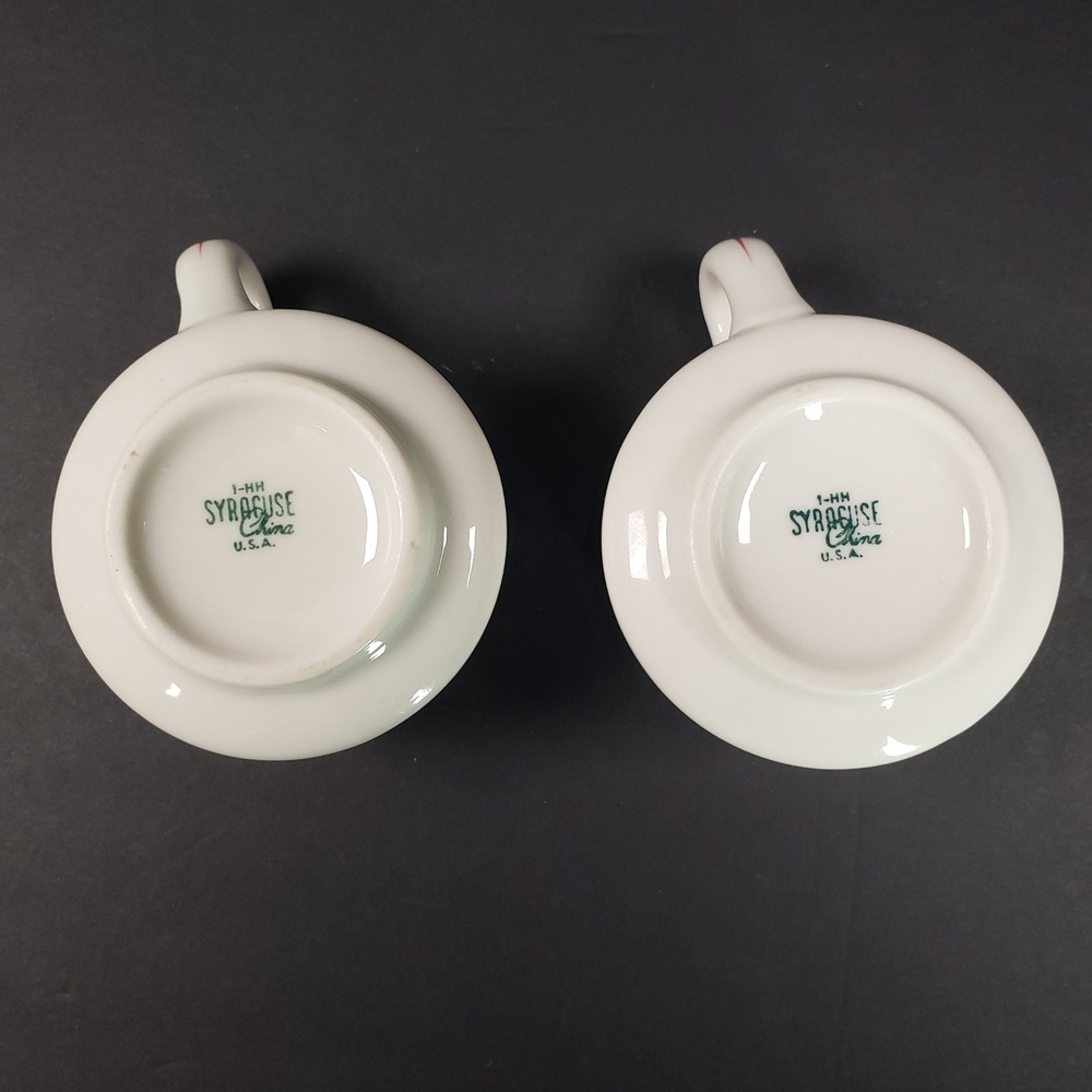Syracuse China‎ Restaurant Ware Coffee Mugs Red Stripe Cream White Set of 2 USA - Picture 2 of 4